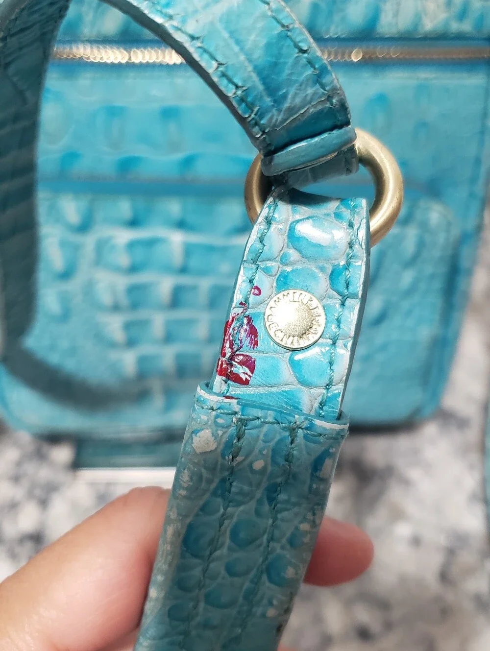 Brahmin Cleo Capri Turquoise Blue Leather Crossbody Bag